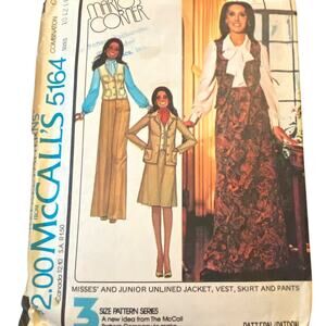 Vtg McCalls 5164 Marios Corner Pattern Jacket Vest Skirt Pant Miss 10-14  70s